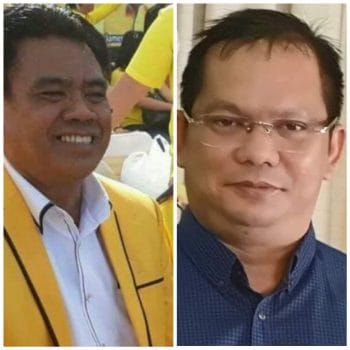 (Sampi kiri, Bupati Sangihe Jabes Gaghana dan Di samping kanan, Elly E. Lasut (Bupati Talaud)